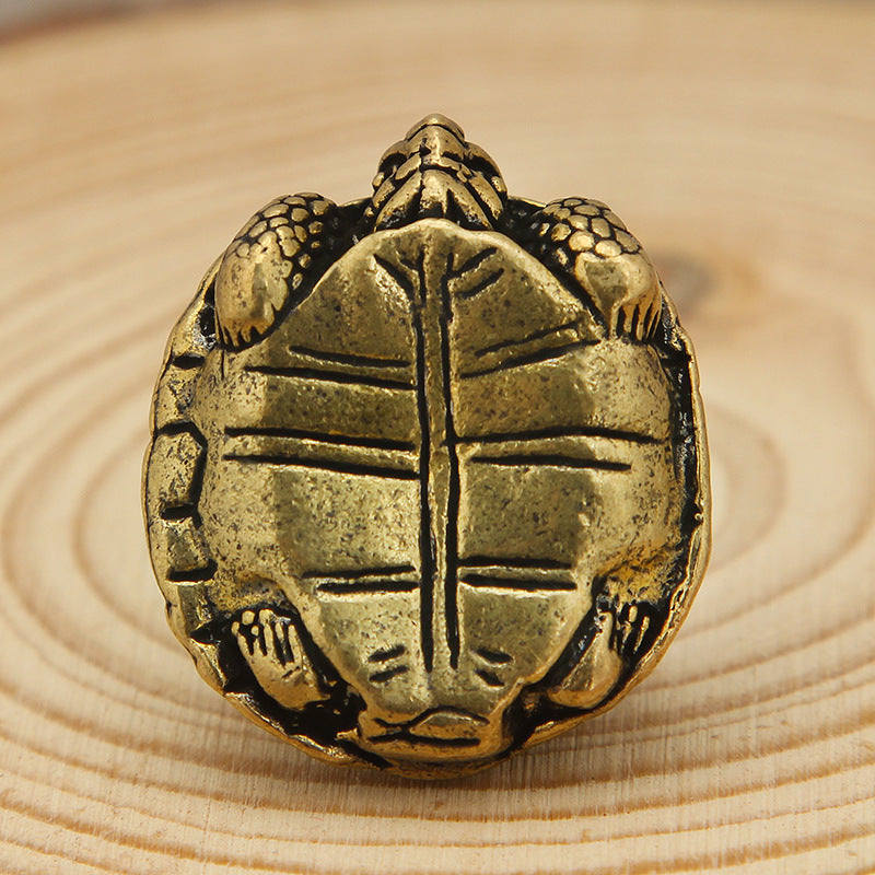 Solid Brass Turtle Desktop Ornament, Shrinking Head Turtle, Wealth-attracting Brass Carving Craft