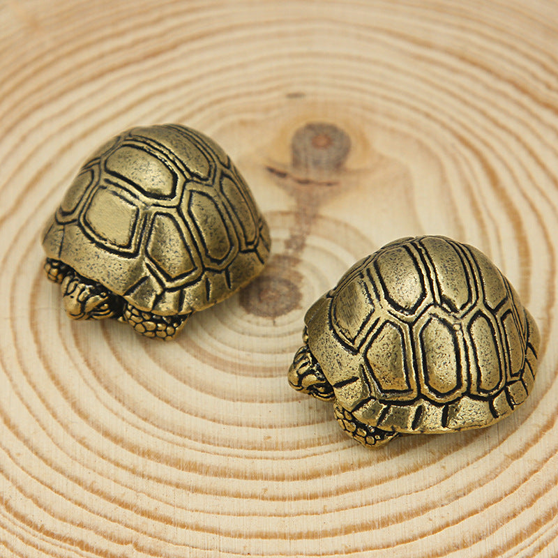 Solid Brass Turtle Desktop Ornament, Shrinking Head Turtle, Wealth-attracting Brass Carving Craft