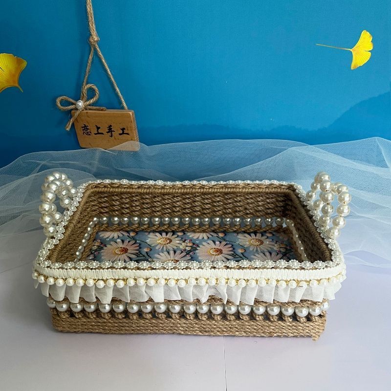 Handmade Woven Hemp Rope Desktop Storage Basket