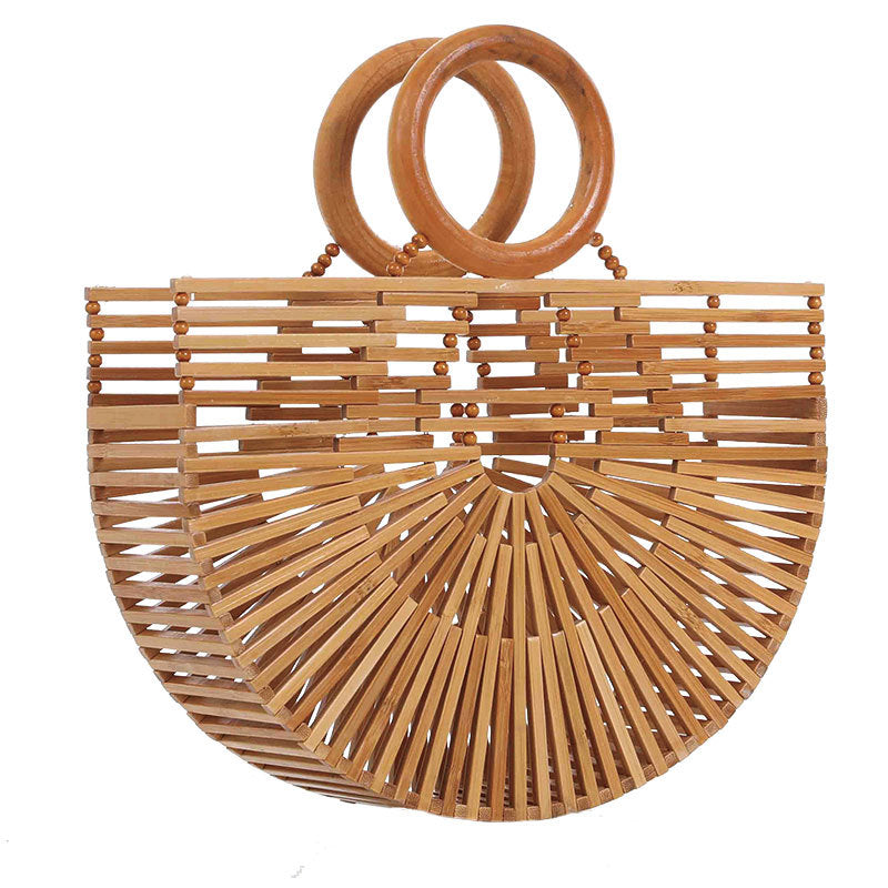 Portable Bamboo Basket Straw Beach Bag