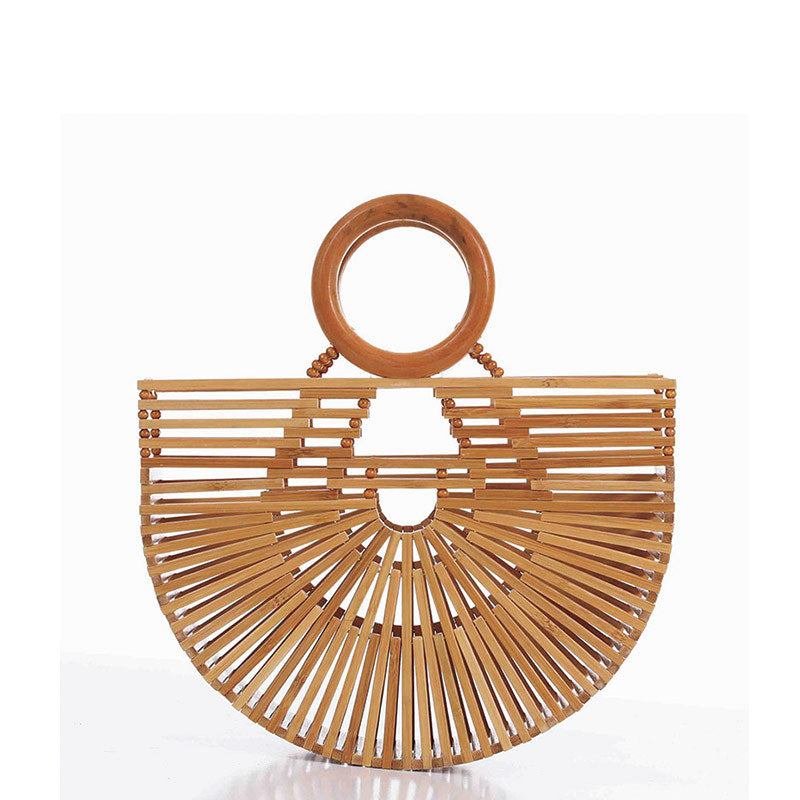 Portable Bamboo Basket Straw Beach Bag