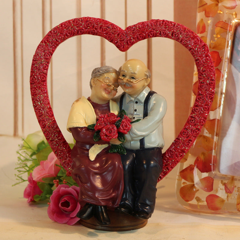 Love Anniversary Wedding Statues Loving Elderly Couple Collectible