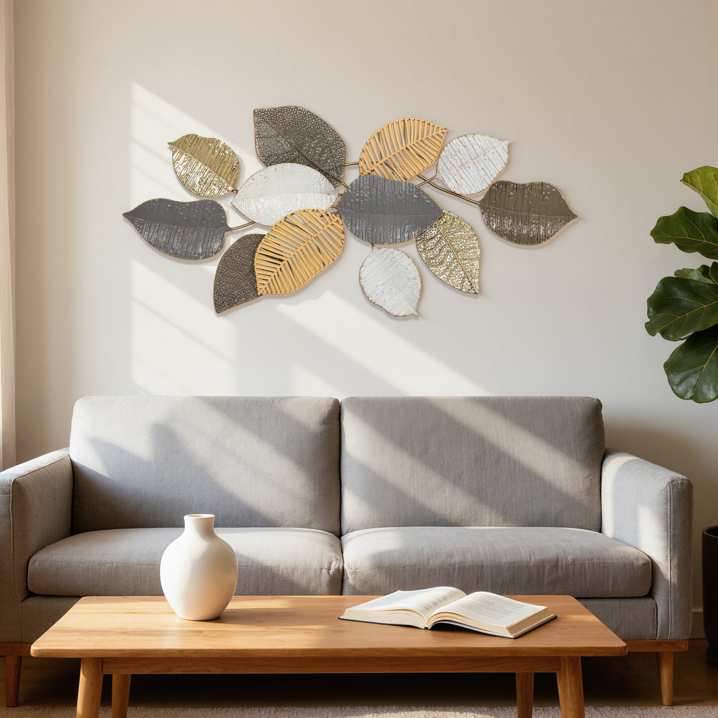 Metal Wall Art, Modern Hanging Wall Decor With Unique Leaf Design For Living Room Bedroom Entryway