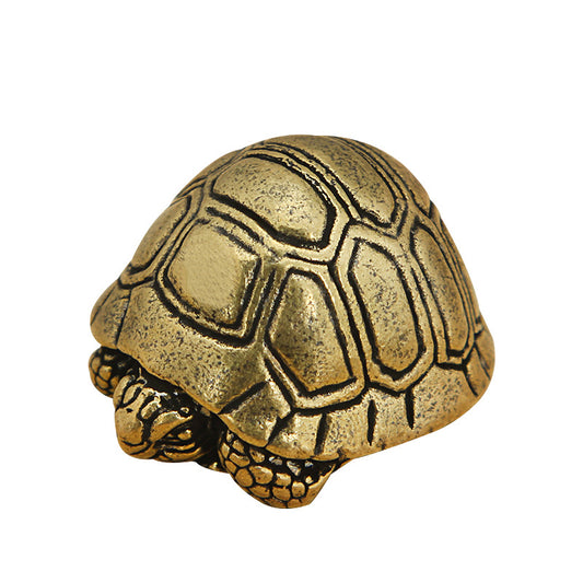 Solid Brass Turtle Desktop Ornament, Shrinking Head Turtle, Wealth-attracting Brass Carving Craft
