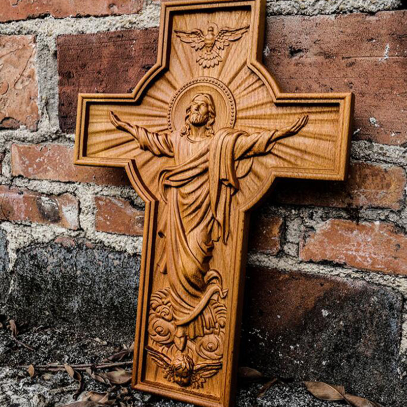 Handicrafts Ascending Wooden Cross Home Church Wood Carving