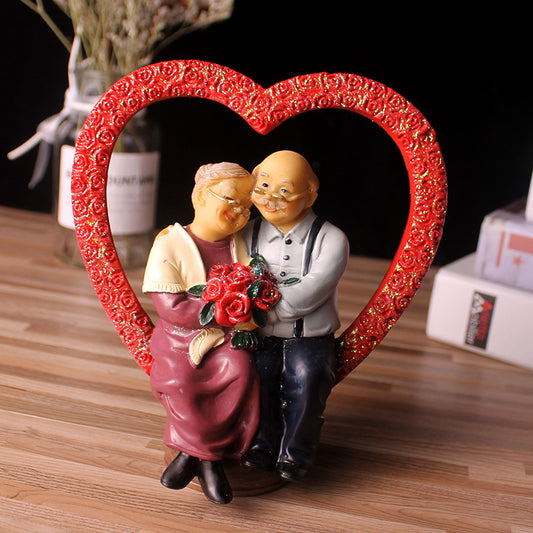 Love Anniversary Wedding Statues Loving Elderly Couple Collectible