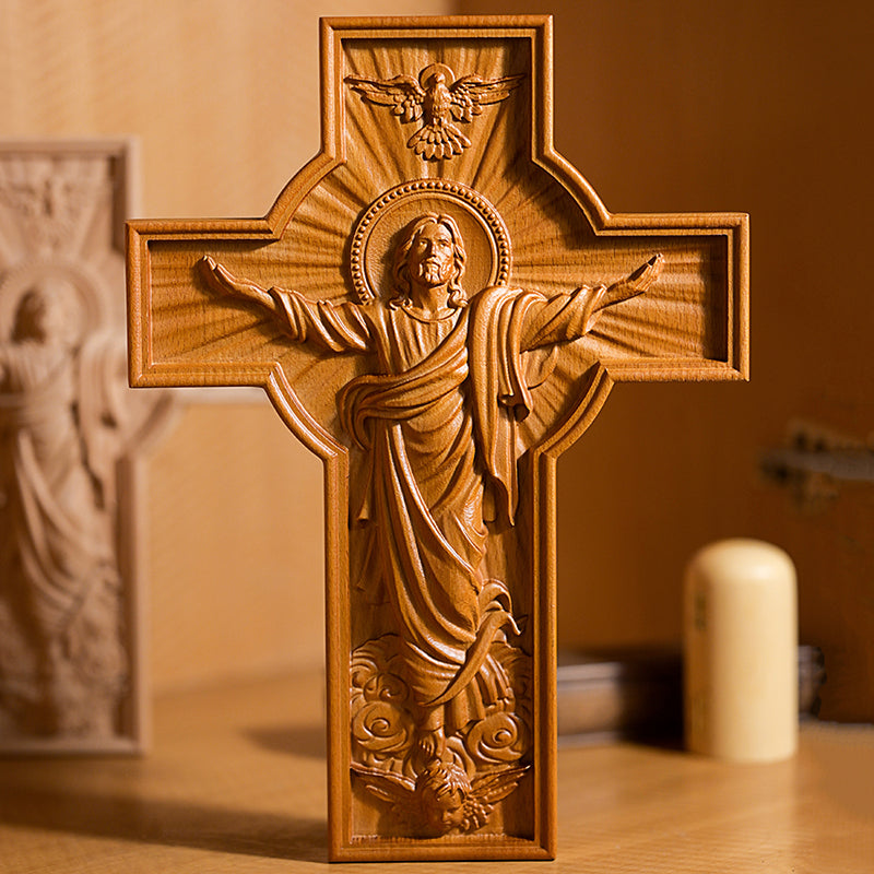 Handicrafts Ascending Wooden Cross Home Church Wood Carving