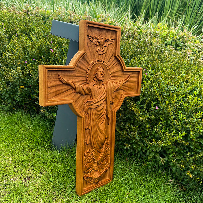 Handicrafts Ascending Wooden Cross Home Church Wood Carving