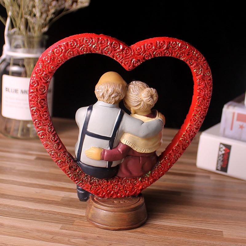 Love Anniversary Wedding Statues Loving Elderly Couple Collectible